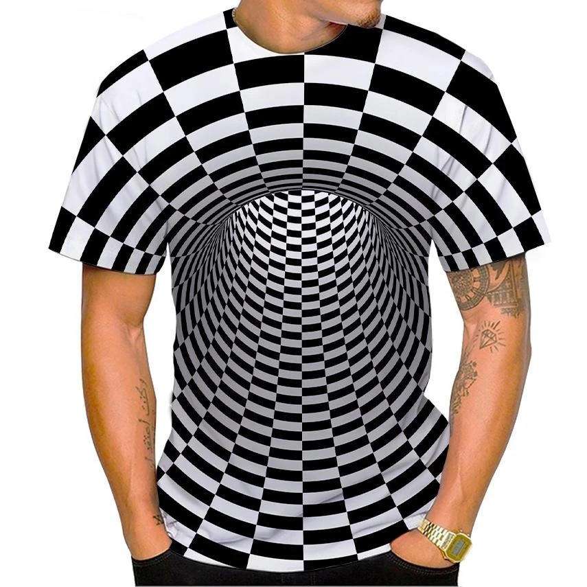 New Vertigo 3D Print Men Casual Hip-Hop Tshirt New In Short-Sleeve Cool Optical Illusion Graphic T-Shirt Men's Funny T-Shirt