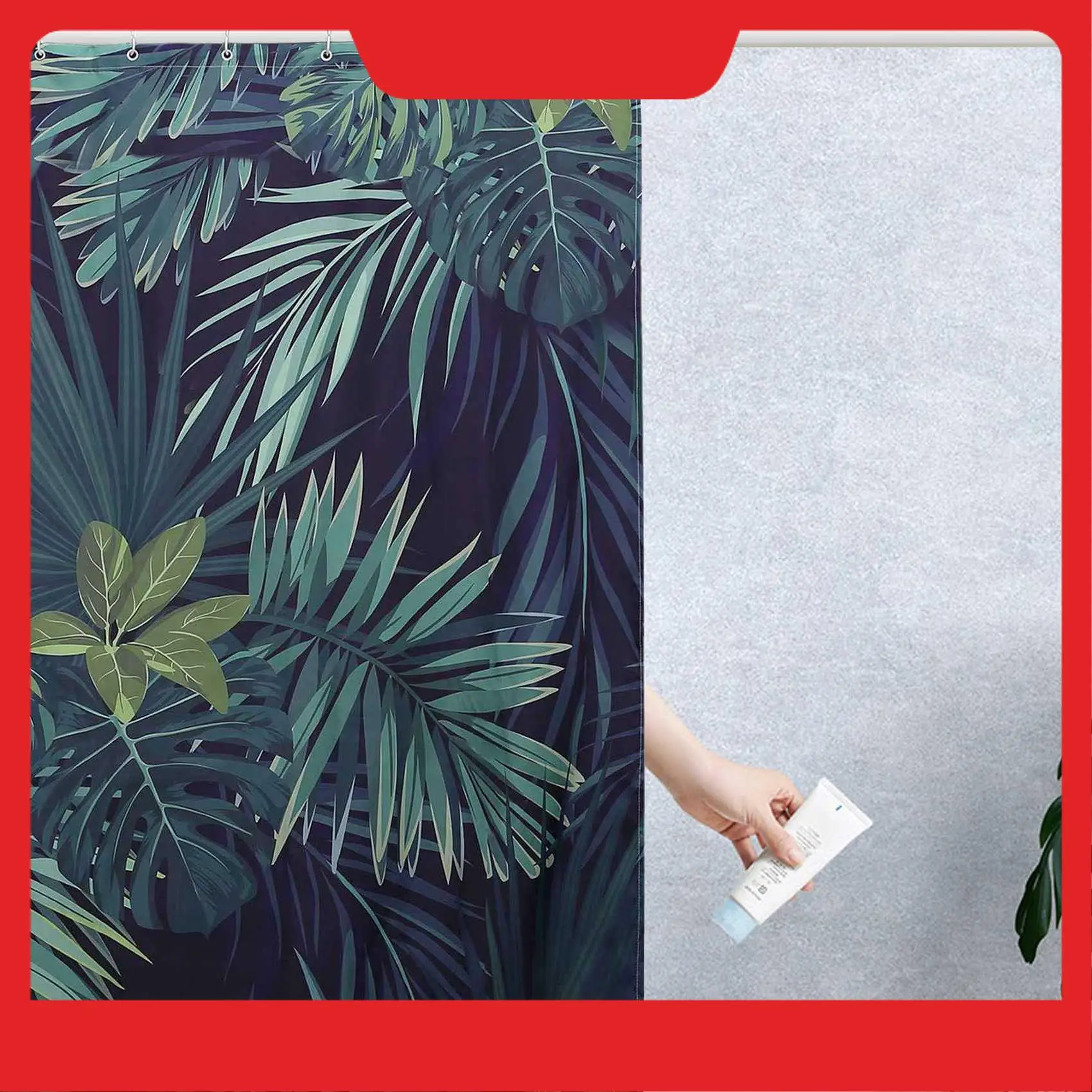 Green Shower Curtain Leaves Printing Pattern Modern Natural Plant Pattern Polyester Bathroom Waterproof Curtains