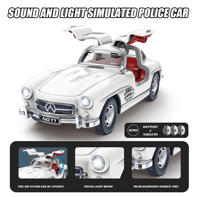 1:32 300SL for Benz Car Model Sound and Light Pull Back Children's Toy Collectibles Birthday Gift Toys for Kids
