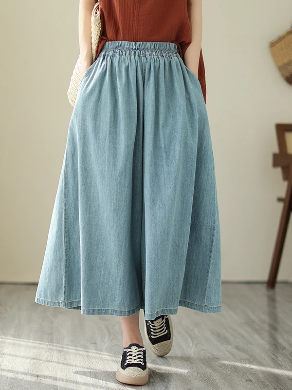 

High Waist Wide Leg Jeans Women's Summer Thin Loose Design Sensation Small ence Nine Points Skirt Pants