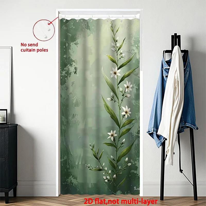 Sheer Floral Green Privacy Door Curtain Waterproof Bathroom Shower Curtain Room Divider Panel Stylish Modern House Decor