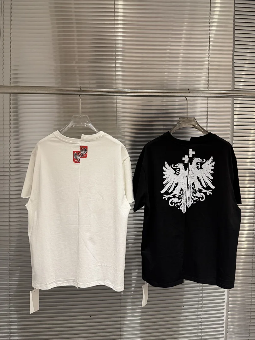 Irregular Split Cut Vintage Distorted Print Short Sleeve T-shirt Men Women Y2K Oversized Asymmetric Hem Streetwear Graphic Tee