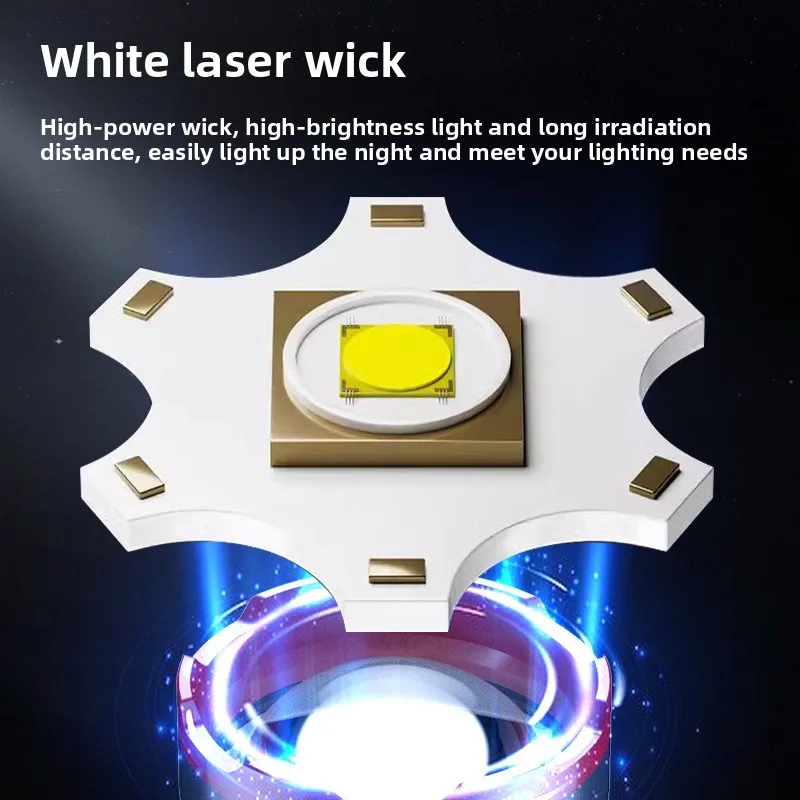 Latarka o pojemności 7200 mAh z mocnym światłem, bocznym światłem COB, do użytku na zewnątrz, na kempingu, do pracy, wykonana ze stopu aluminium, z zoomem, kolorowym wyświetlaczem cyfrowym.