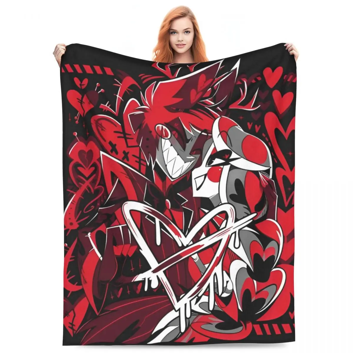 VOX H-Hazbin Hotel Alastor Game Warm Blankets Camping Plush Throw Blanket Novelty Home Decor Flannel Bedspread Sofa Bed Cover