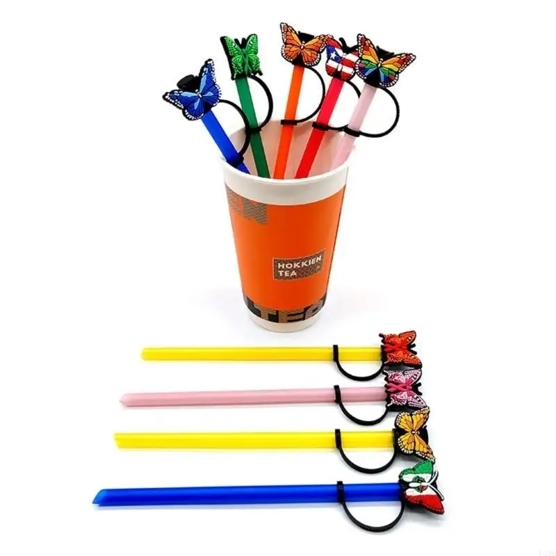 F19B 10Pieces Silicone Straw Tips Plugs Butterfly Straw Cover Cap Cover Reusable