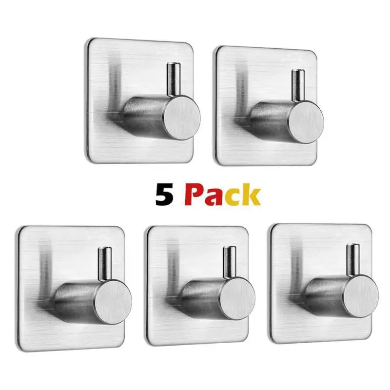 Self Adhesive Hooks 1/5 Pack 3M Adhesive Pad Stainless Steel Sticky Hooks Silver