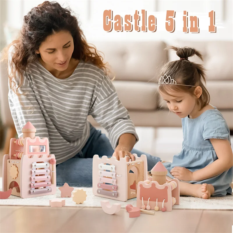 Kid Geometric Castle Shape Block Puzzle Games Children Montessori Intellectual Wooden Toy Baby Stuffed Game Wooden Education Toy