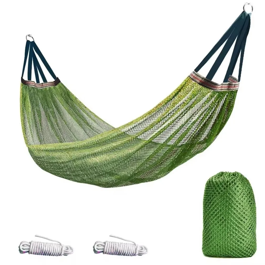 Portable Breathable Ice Silk Mesh Hammock Large Load-Bearing Anti-Rollover Hanging Bed for Outdoor Camping Balcony