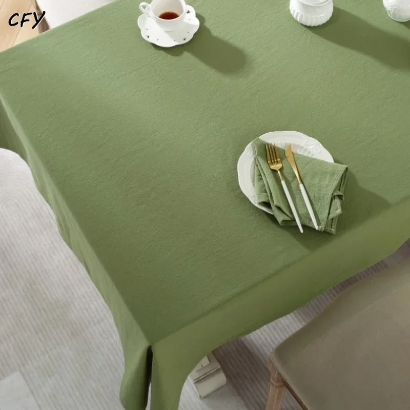 

Cotton Linen Nordic Minimalism Solid Green Color Rectangular Tablecloth Pendant Tea Table Pad Meal Cloth Party Table Cloth