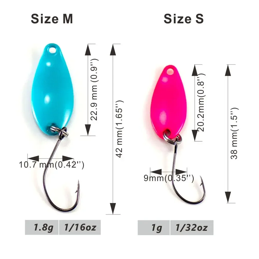 Countbass Trout Spoon With Korean Single Hook, Size 1/32oz 1/16oz Salmon Pike Bass Fishing Lures, Lake Metal Bait