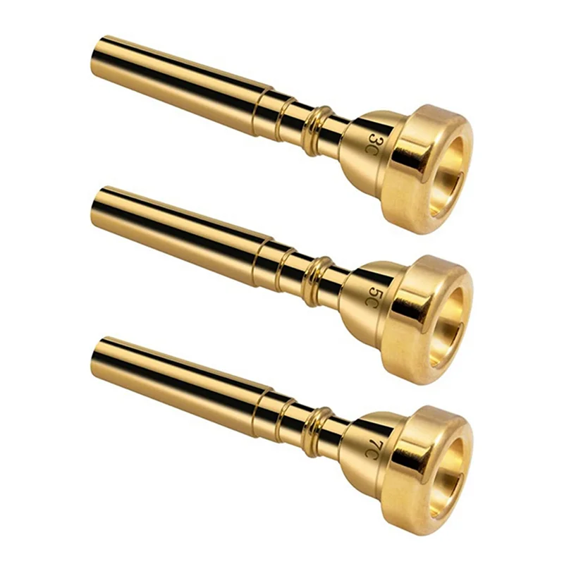 3 Pack Trumpet Mouthpiece 3C 5C 7C Trumpet Accessories, Brass Trumpet Mouthpiece Set for Beginners (Gold)