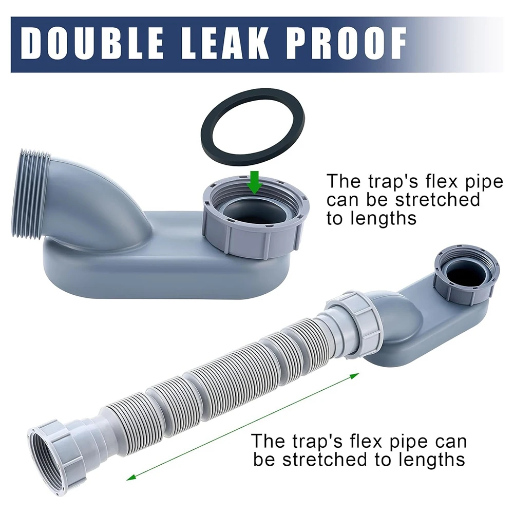 A45I 2 Pcs Low Profile 1 1/2 P Trap with Sealing Tape Low Profile Shower Drain Flat 1 1/2 P Trap Freestanding Tub Drain