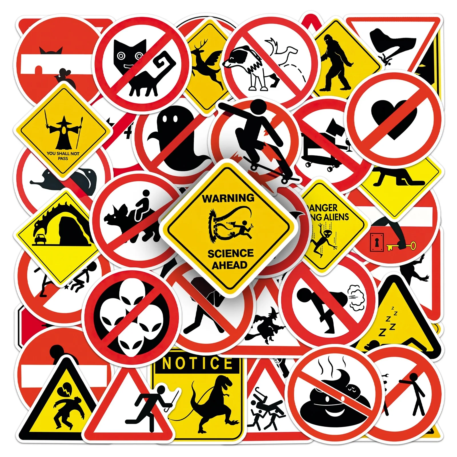 50pcs Funny Warning Sign Meme Stickers No Entry Prohibition Symbol Waterproof for Journal Planner Laptop DIY Decoration