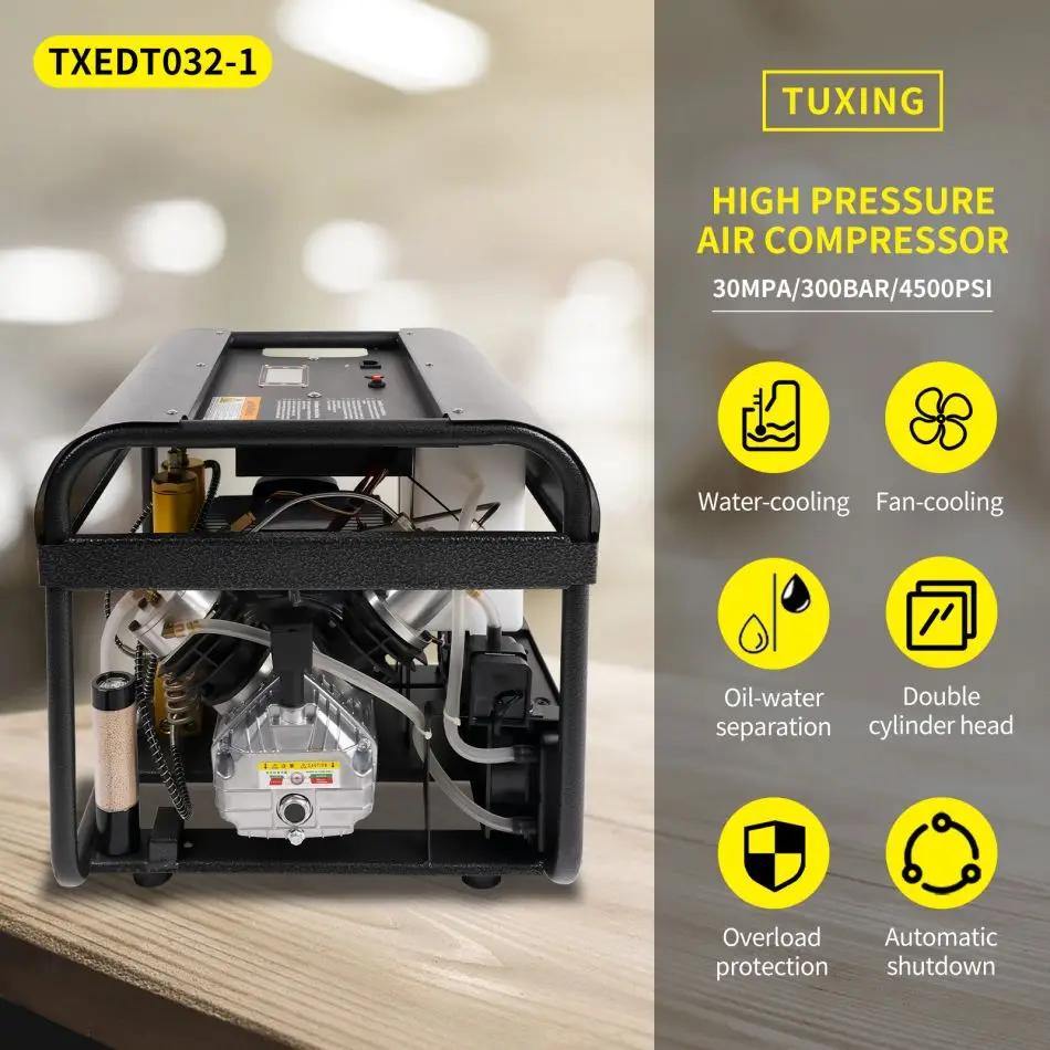 TUXING Multifunction Double Filter LCD Display Auto Stop 30mpa/4500psi/300bar Portable Diving Paintball Pump PCP Air Compressor view 3