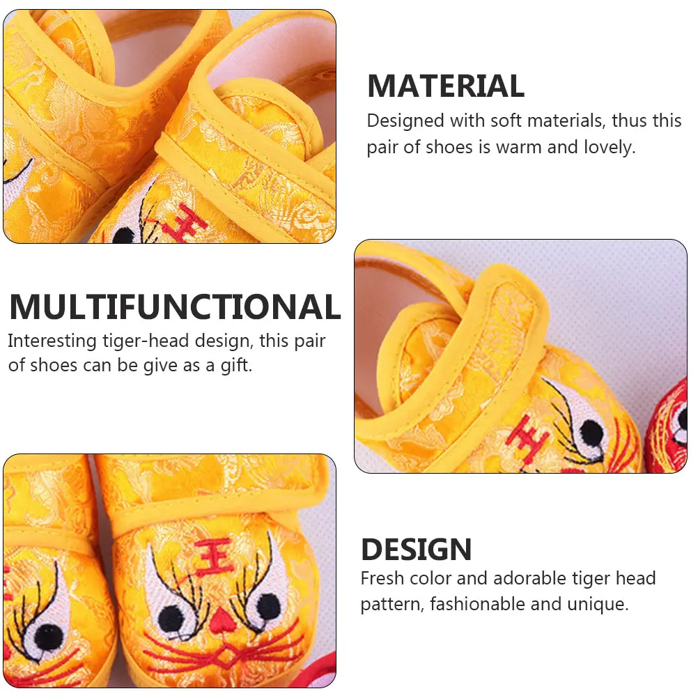

Soft Sole Baby Shoes Silk Upper Embroidered Tiger Head Toddler Cozy Warm Newborn Non Slip Infant Cartoon Adorable