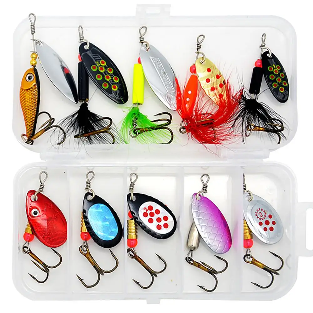 

10pcs Artificial Fishing Lure Set With Feathers Portable Fishing Accessories With Storage Box For Trout Bass Salmon Pike