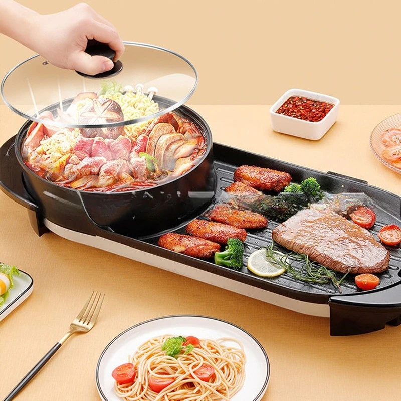 Household Korean hot pot barbecue integrated pot multi-functional barbecue machine plate oven rinse roast
