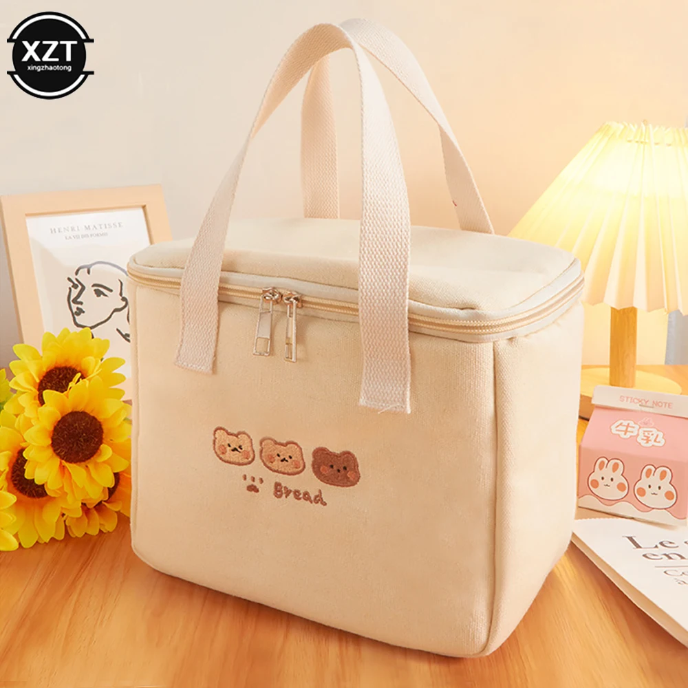 Women Cute Lunch Bag Girls Insulated Canvas Cooler Handbag Aluminium Foil Thermal Food Box Family School Picnic Dinner Container