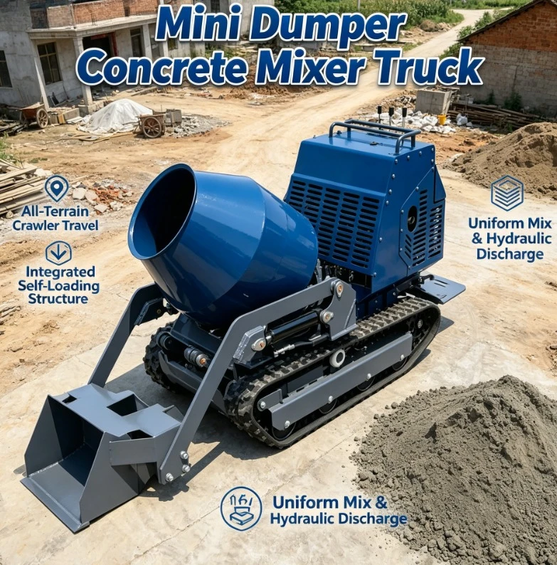 Customized Factory Price Self Loading Concrete Mixer Rubber Crawler Portable Concrete Mixer Dumper Hydraulic Drum 0.2cube Concre