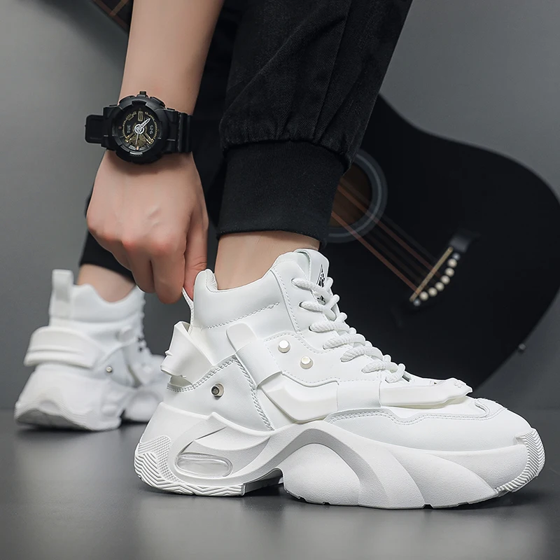 Autumn White Thick Soled Sneakers Men Fashion Height Increasing High top Chunky Shoes Men Luxury Casual Platform Sneakers 2024