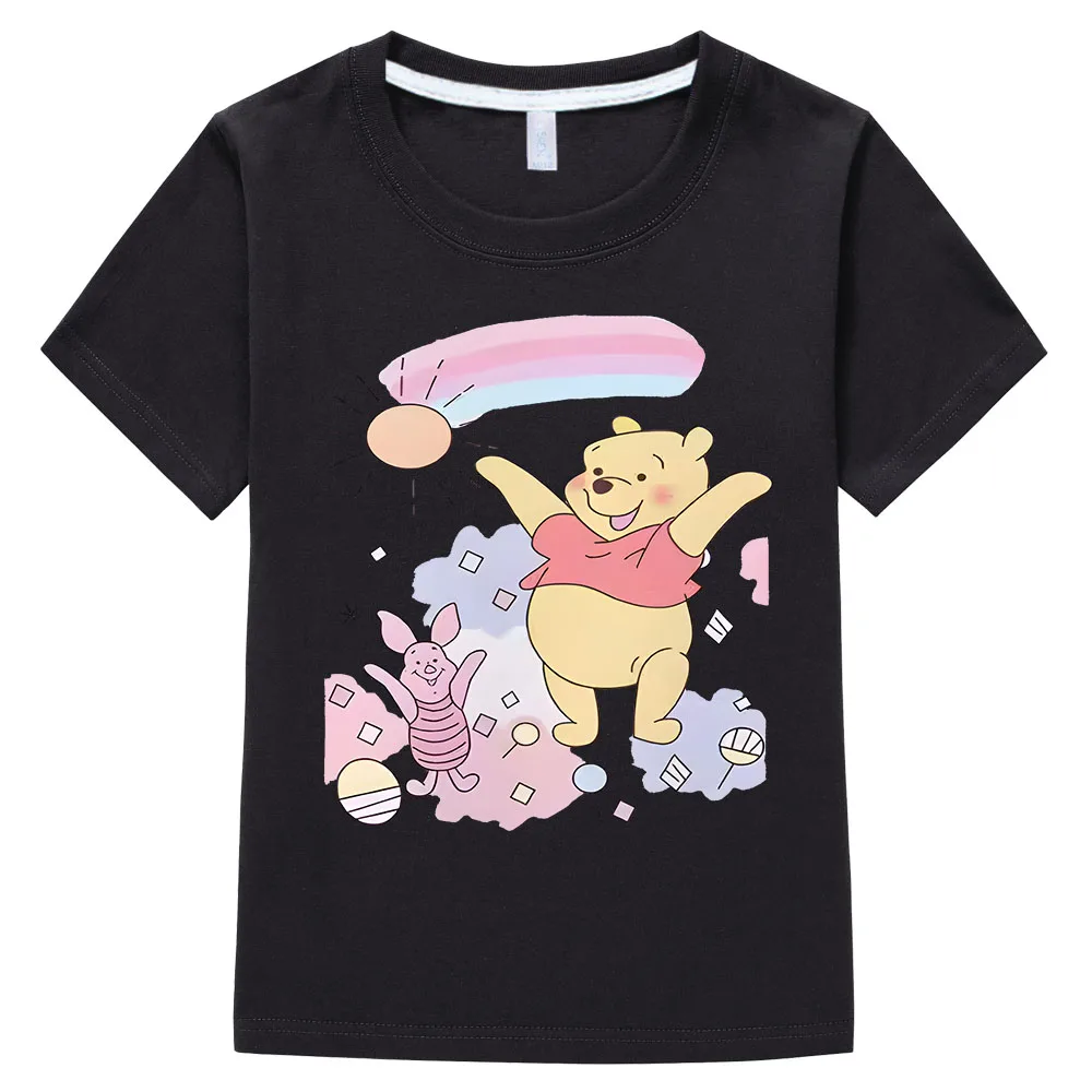 Camiseta con estampado de dibujos animados de Winnie Bear para niños, ropa Kawaii para niñas, Tops de manga corta para bebés, 2024