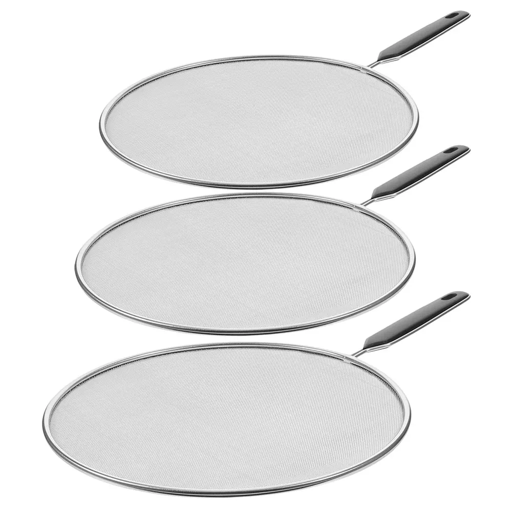 

3pcs Oilproof Mesh Lid Anti Splashing Cover Grease Pan Splatter Guard Stainless Steel Fine Wire Mesh Screen Reusable Kitchen