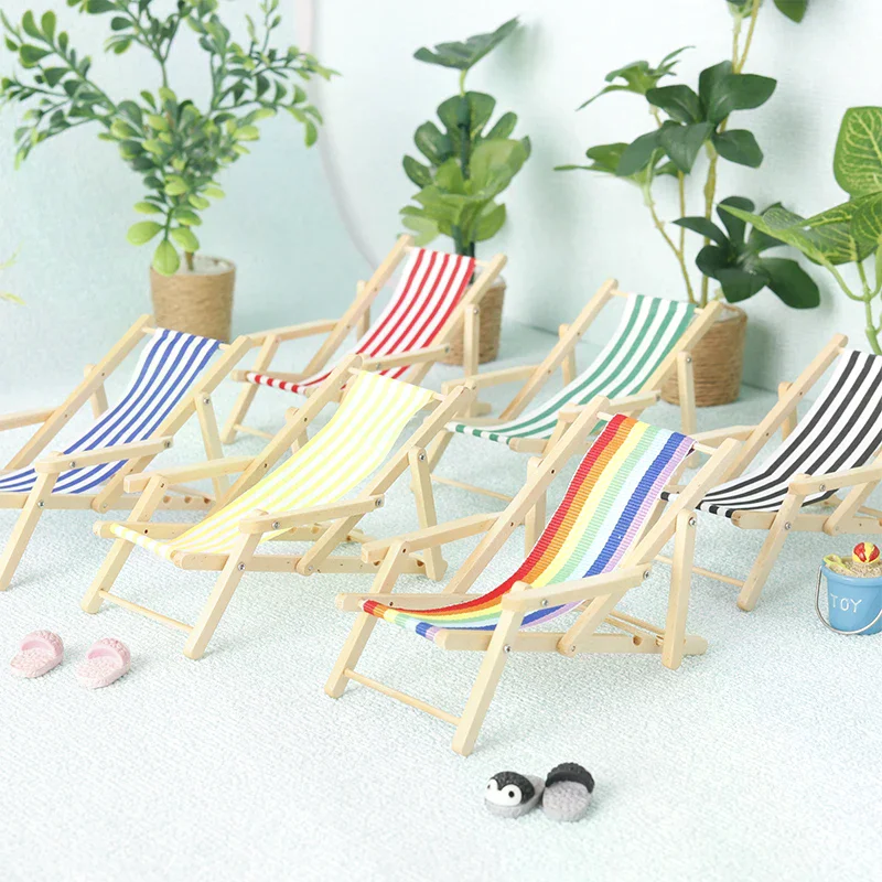 1:12 Dollhouse Mini Foldable Beach Lounge Chair Model Mini Furniture Decor Micro Scene Layout Construction Props