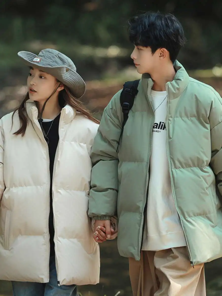 

Couples Winter Casual Thiened Cotton Jaet Stand Collar Warm Men's Loose Fit Polyester Filling Long Sle Zipper Closure