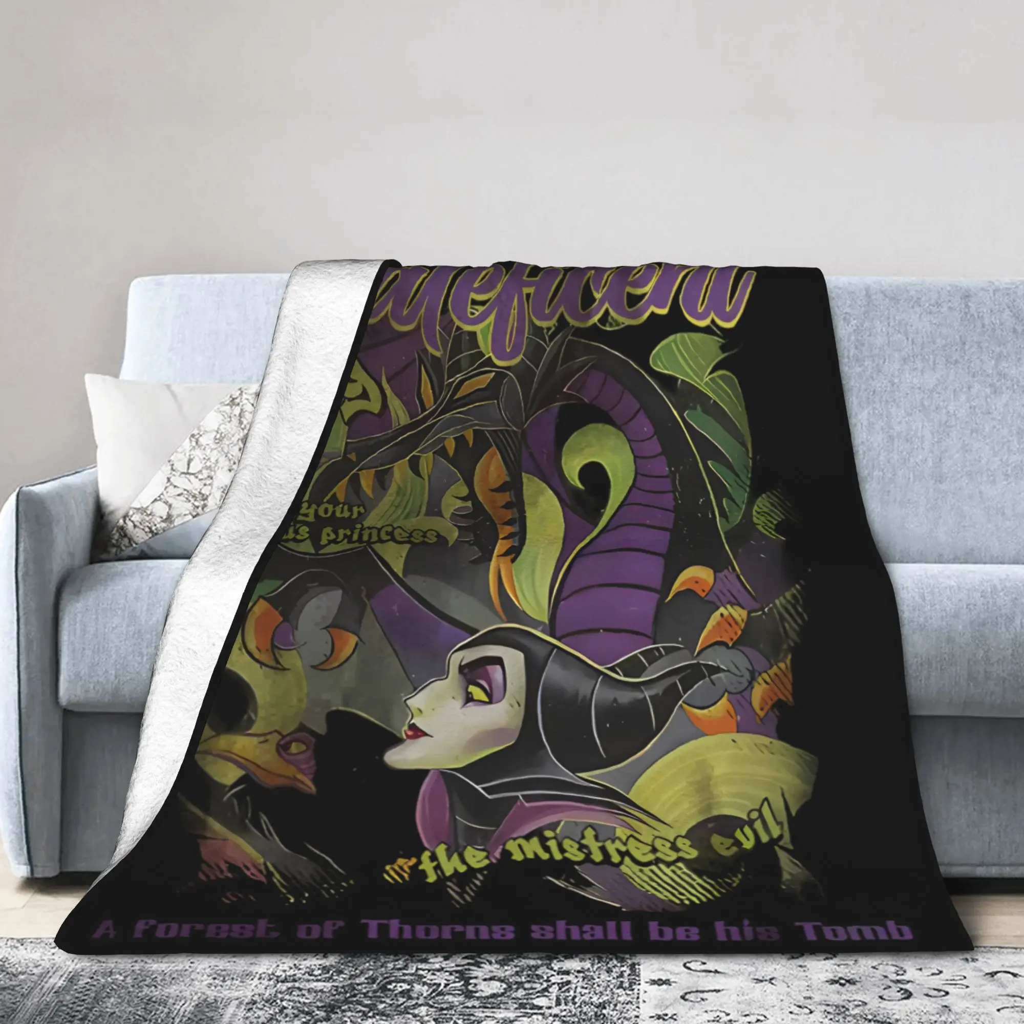 

Sleeping Beauty Villains Maleficent Plush Blankets Halloween Funny Throw Blanket Home Hotel Sofa 150*125cm Plush Thin Quilt Warm