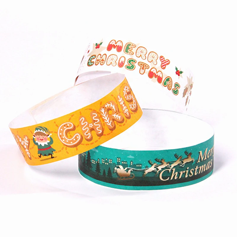 Customized productCustom Merry Tyvek Wristbands One Use Paper Bracelet For Holiday Event Party