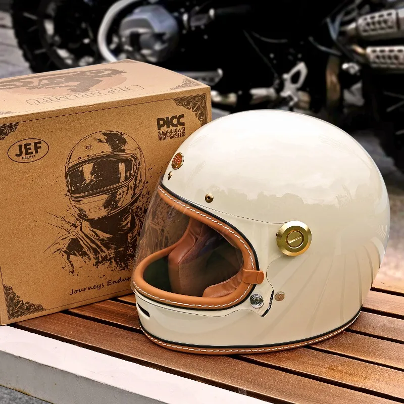 Retro Fiberglass Full Face Motorcycle Helmet Pig Nose Vent Vintage Road Cruise Four Season For Capacete Moto