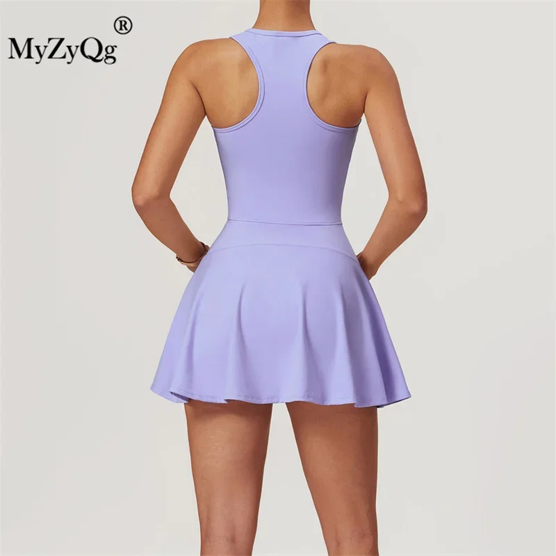 MyZyQg Women Nude Golf Tennis Dress Fake Two Pieces Sports Dress Anti-slip Bottoming Outdoor Running Fitness Tennis Skirt