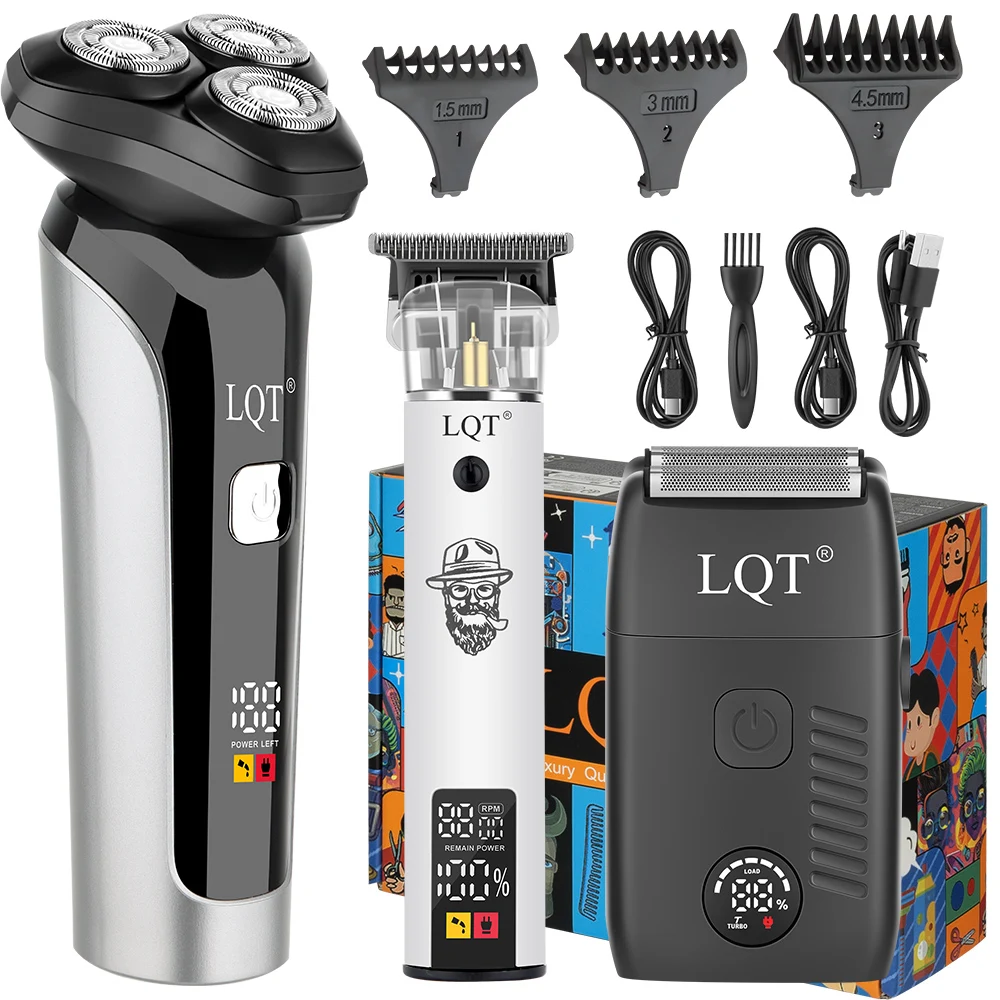 3 In 1 Electric Shaver Hair Trimmer Set For Men USB Rechargeable Rotary Razor T Blade Clipper Foil Shaver Beard Grooming Kit
