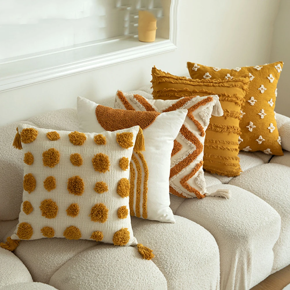 Boho Throw Cushion Cover 45x45 Jacquard Embroidery Tassel Square Headboard Pillowcase Home and Decoration Sofa Pillow Covers