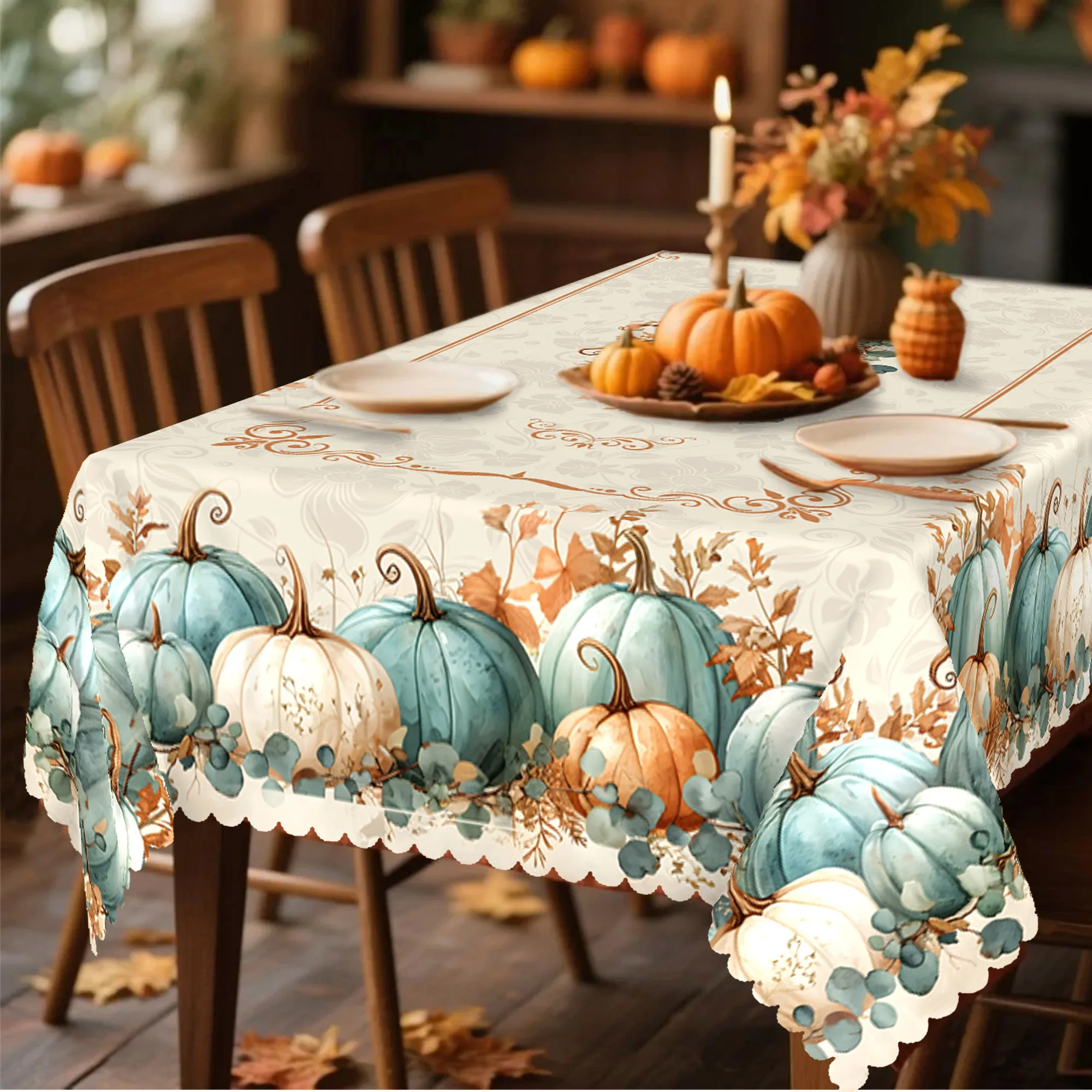 Fall Pumpkins Maple Leaves Rectangle Tablecloth for Table Decor Autumn Harvest Kitchen Dining Table Cloth Thanksgiving Decor