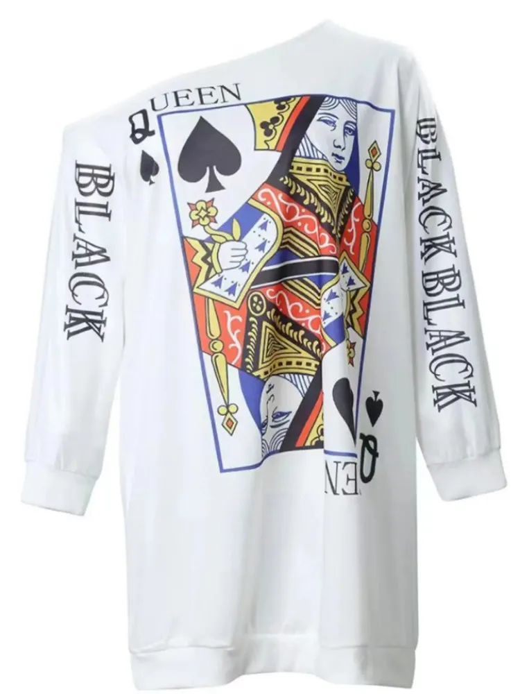 เดรสแฟชั่นผู้หญิงทรงหลวมสำหรับฤดูใบไม้ร่วง ลายพิมพ์ กระดุมโลหะ คอเฉียง