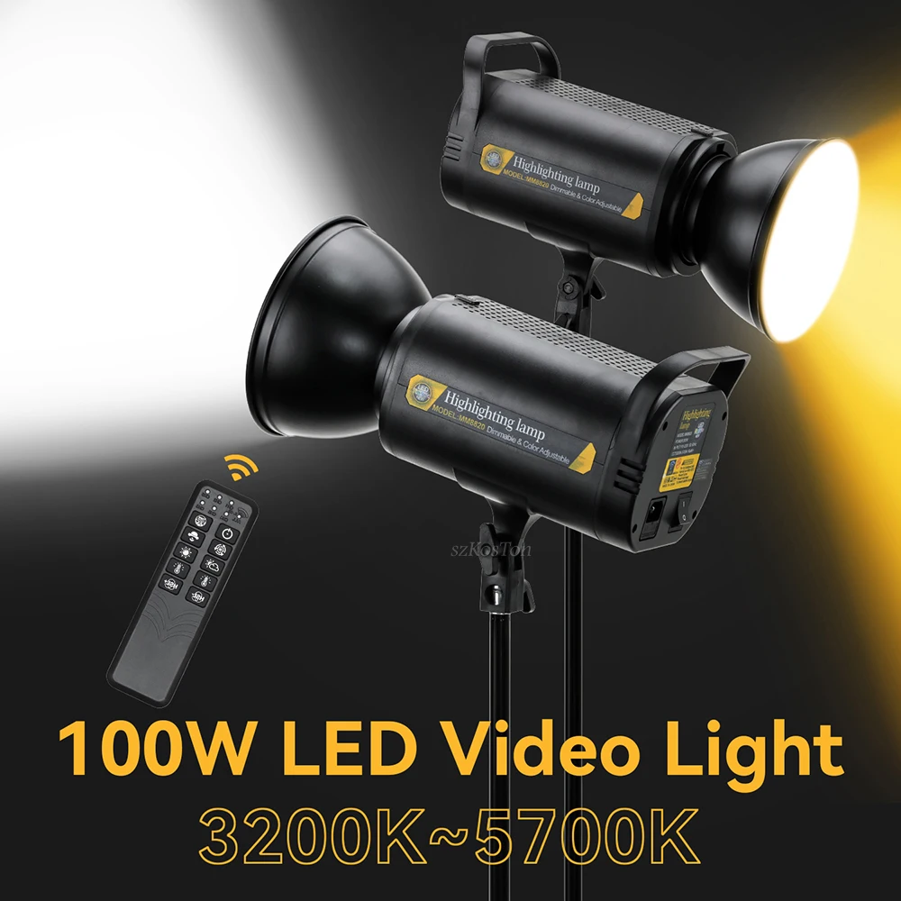 

LED Video Light 2.4G Control 100W Bi-Color COB Photography Continuous Output Lighting Dimming 3200K-6500K Bowens Mount