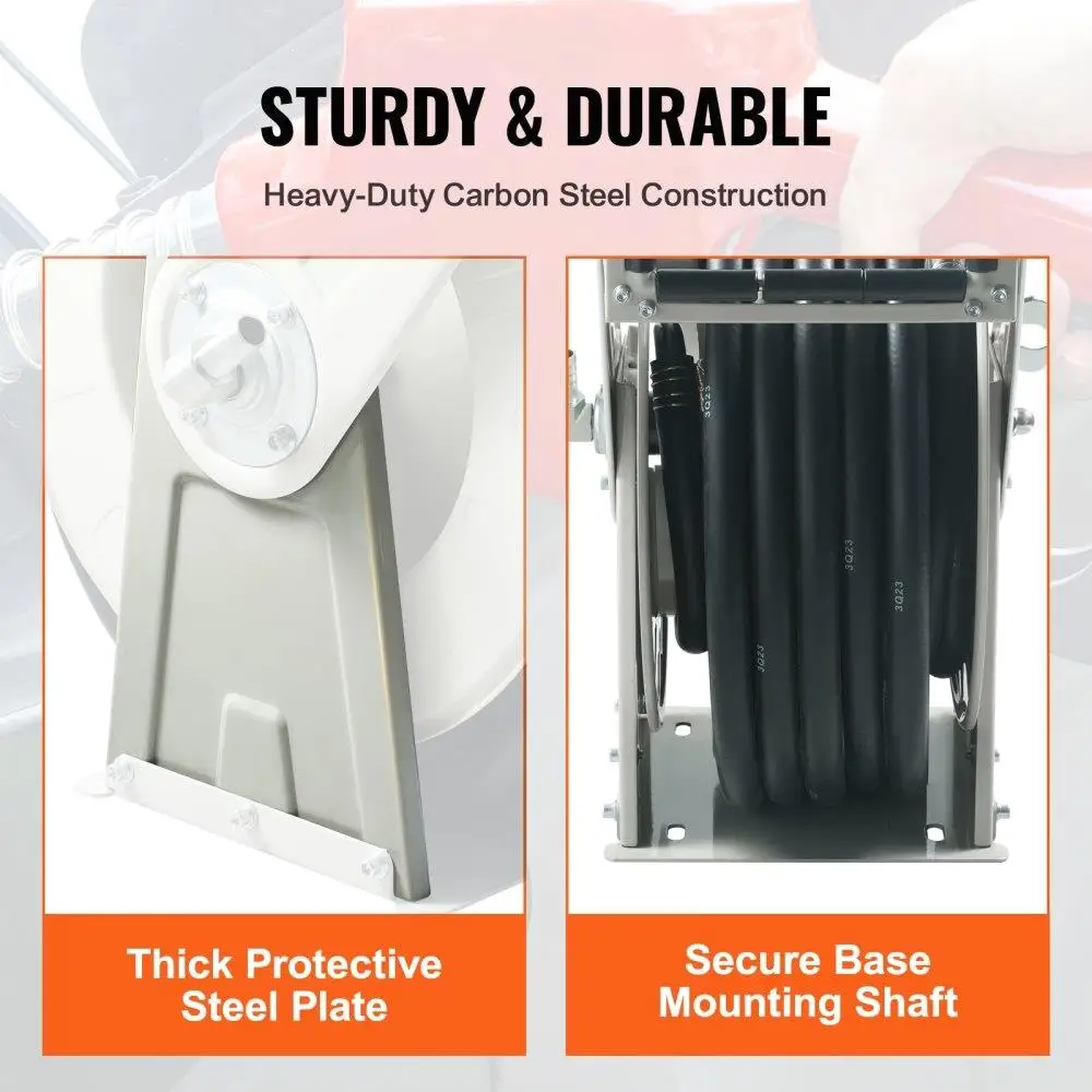 追加1インチ50フィートディーゼルホースリールヘビーデューティーカーボンスチール自動ノズルNBRゴム300 PSI