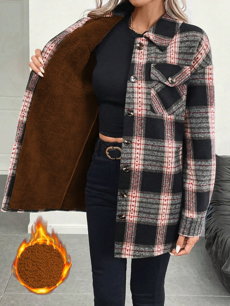 

Новое осенне-зимнее женское клетчатое пальто — утолщенное и теплое, американский винтаж, повседневное и универсальное, идеально подходит для покупок и свиданий