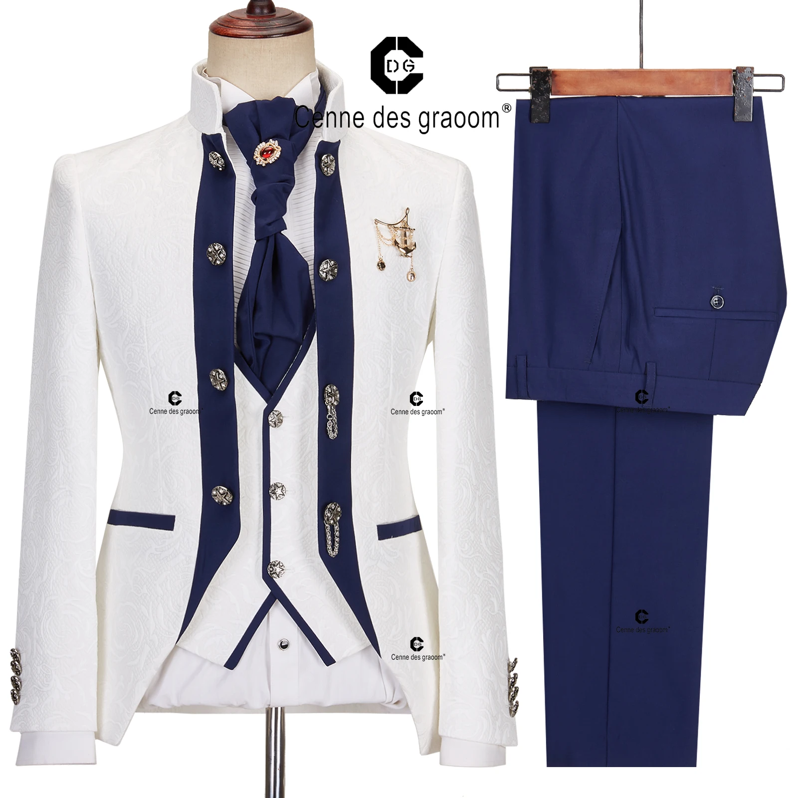 

Bosdan Gulden 2023 Elegant Suits for Men White Tuxedo Jacket Vest Pants with Bowtie 4pcs Set Wedding Dress Dinner Party