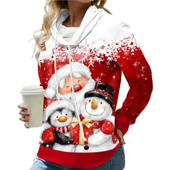 Christmas Cartoon Snowman Print Unisex Hoodie Autumn Fashion Street Women Sweatshirt Casual Loose Ladies Tops Hoodie