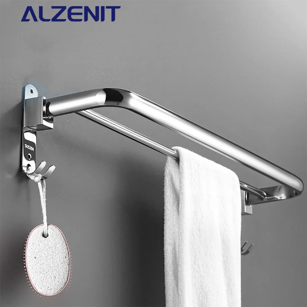 304 Stainless Steel Towel Bar Double Rod Rail With Hook Wall Mount Rack Thicken Chrome Shower Hanger Bathroom Holder Accessories