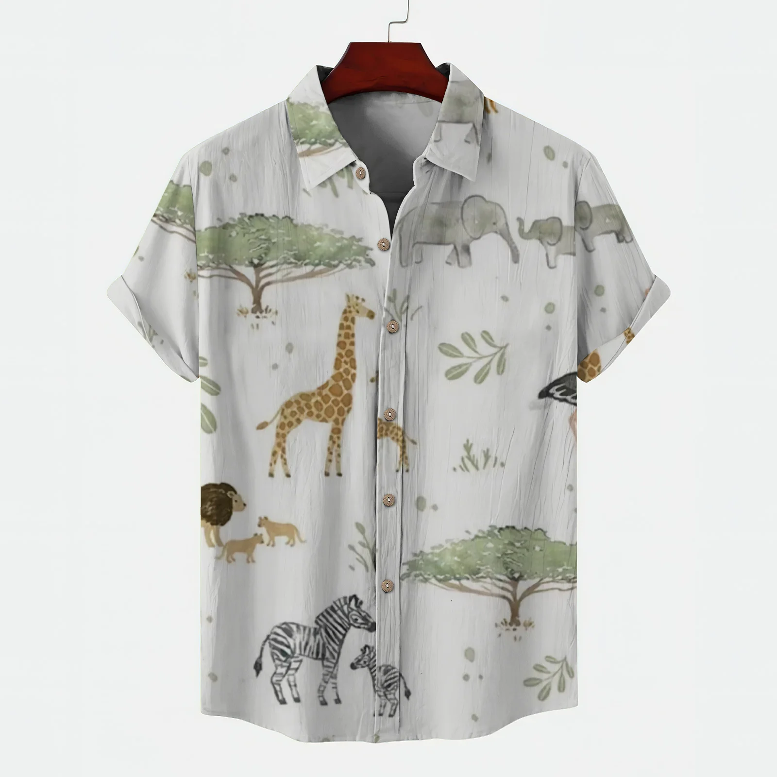 

Men's Clothing 2024 Men's Social Shir T Shirt Men Young Giraffe Tropical Plant Waves Surf Hawaiian Shirt Man Elephant Zebra Mens