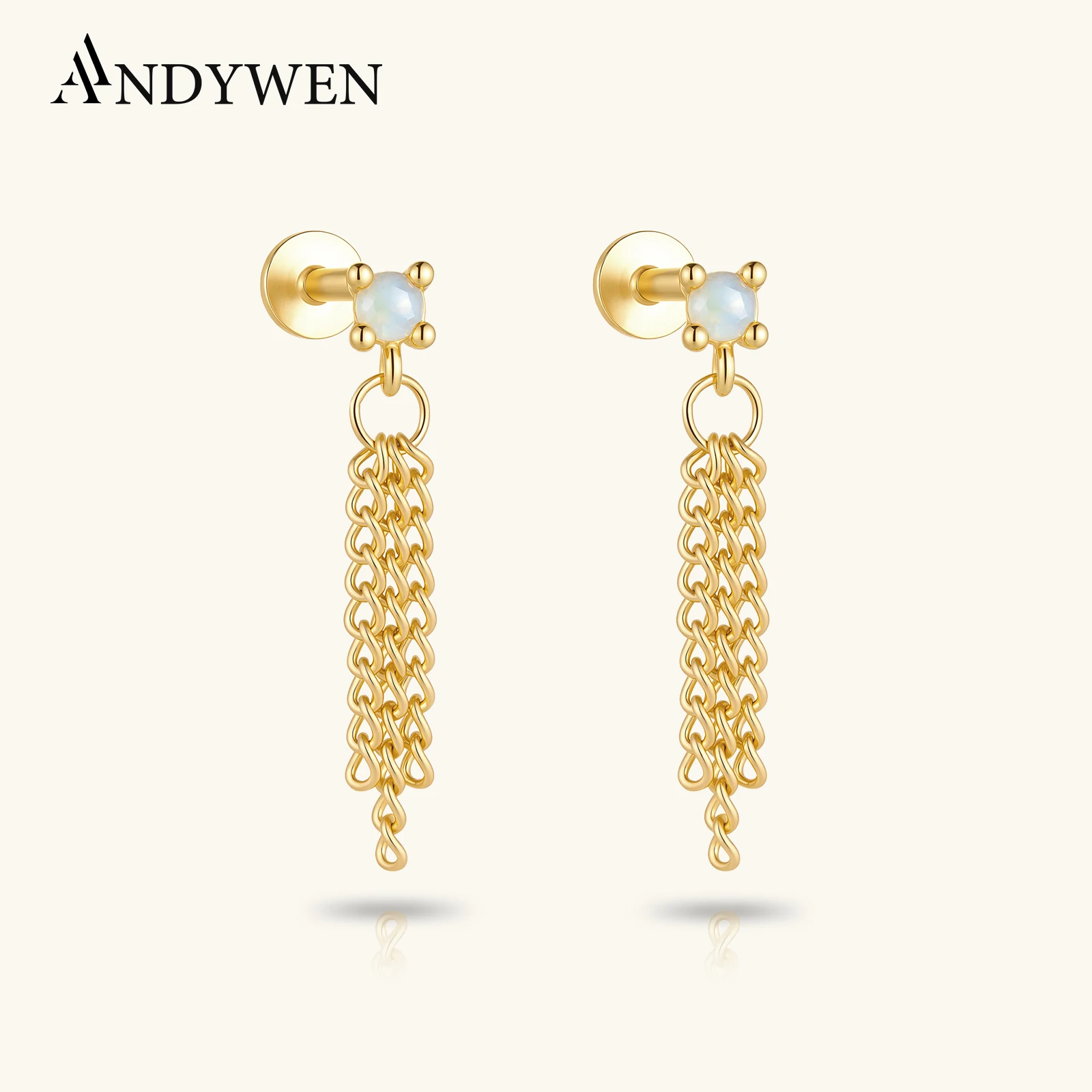 

Серьги-цепочки ANDYWEN из стерлингового серебра 925 пробы с опалом, длинные, с кисточками, модные, 2026, женские, роскошные, изящные, свадебные украшения, подарок