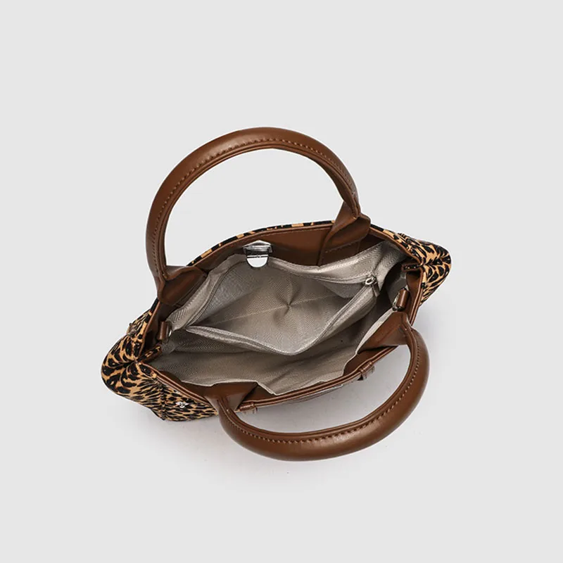 Tas selempang wanita retro motif macan tutul vintage, tas selempang kasual serbaguna cocok untuk penggunaan sehari-hari