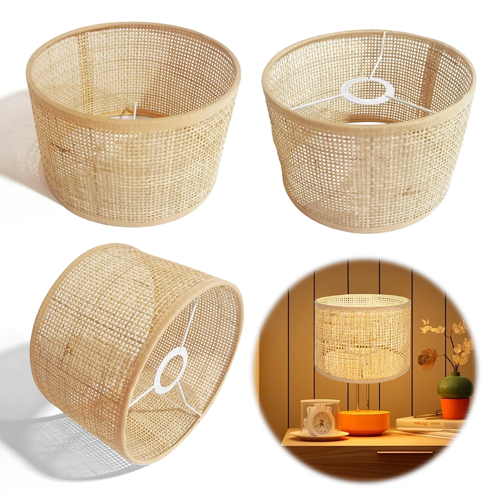 

E27 Rattan Hand Woven Lamp Cover Vintage Pendant Light Table Lamp Shade Decor Woven Lampshade Hotel Chimney Desk Decoration