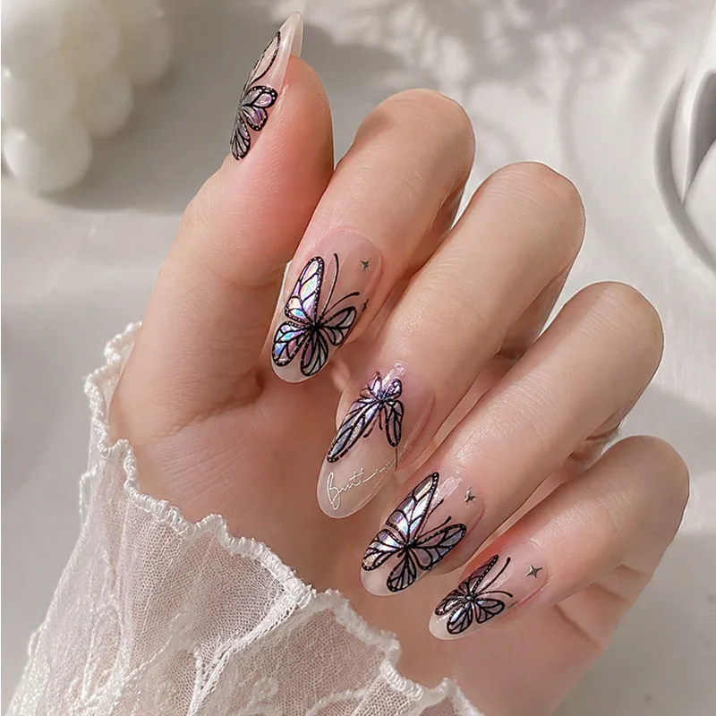 1Pcs 5D Embossed Aurora Butterfly Nail Art Stickers DIY Self Adhesive Decals for Nails Decoration Acrylic Nail Supplies Parts