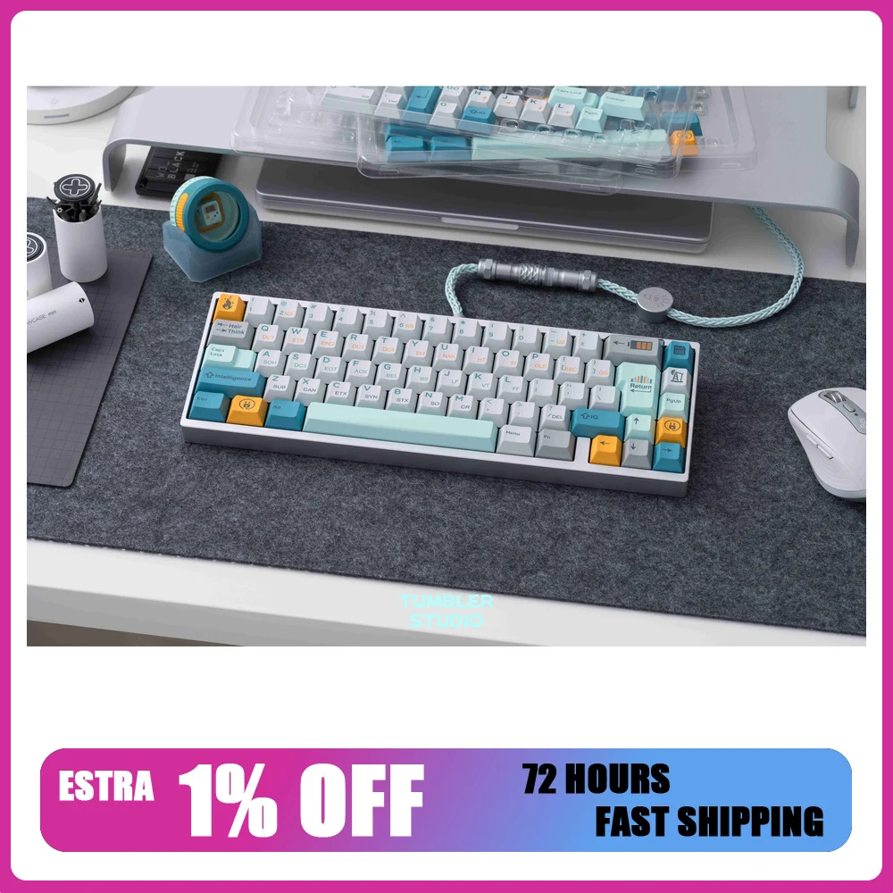 Tumbler Studio x Headphone Fox Retro Evolution Tiffany Blue Magnetic Switch Custom Mechanical Keyboard Aviator Cable Coiled Cord