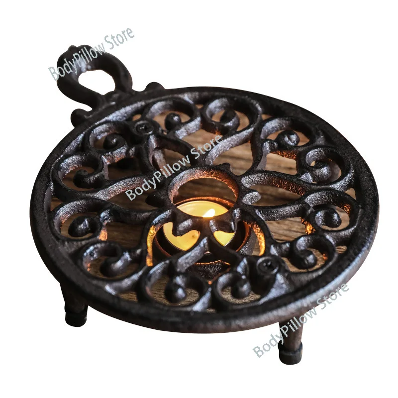 European-style vintage cast iron thermal insulation rack flower tea wax heating base with classical decorative decorative pieces