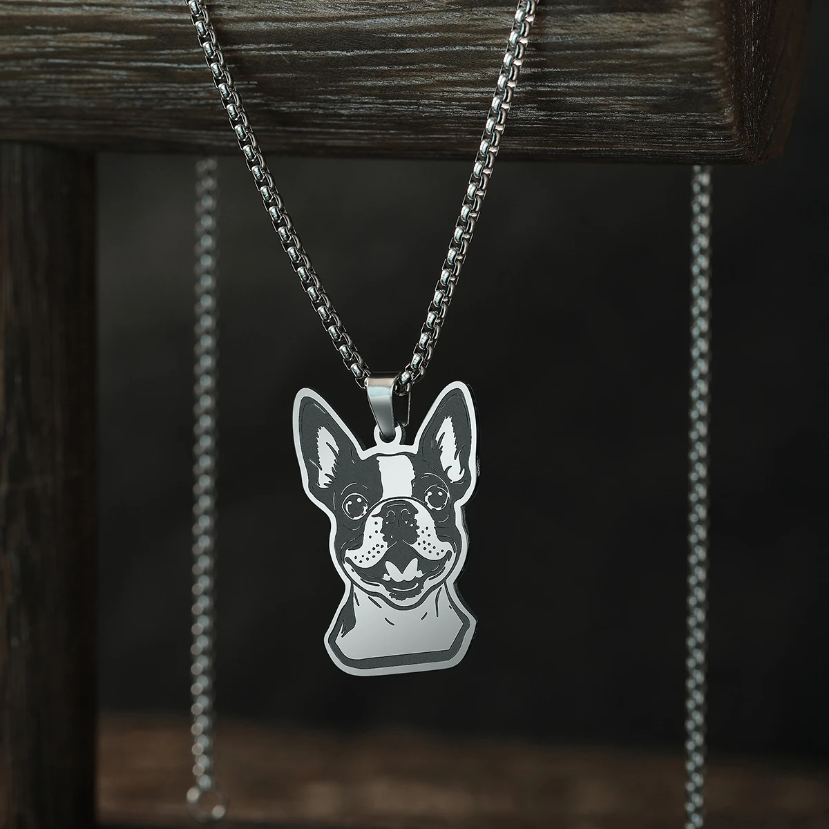 Kinitial Handmade Boston Terrier Pendant Necklace For Women Men Stainless Steel Choker Lovely Dog Animal Necklace